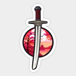 Samurai Sword with Japanese Scene - Anime Shirt Sticker